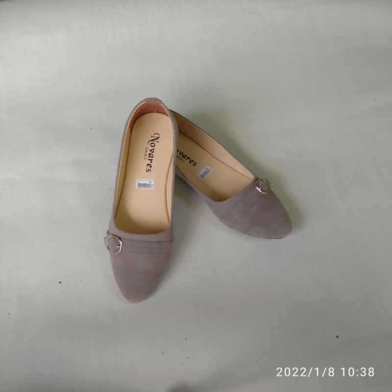 sepatu balet wanita flatshoees mules gesper rn076-Abu