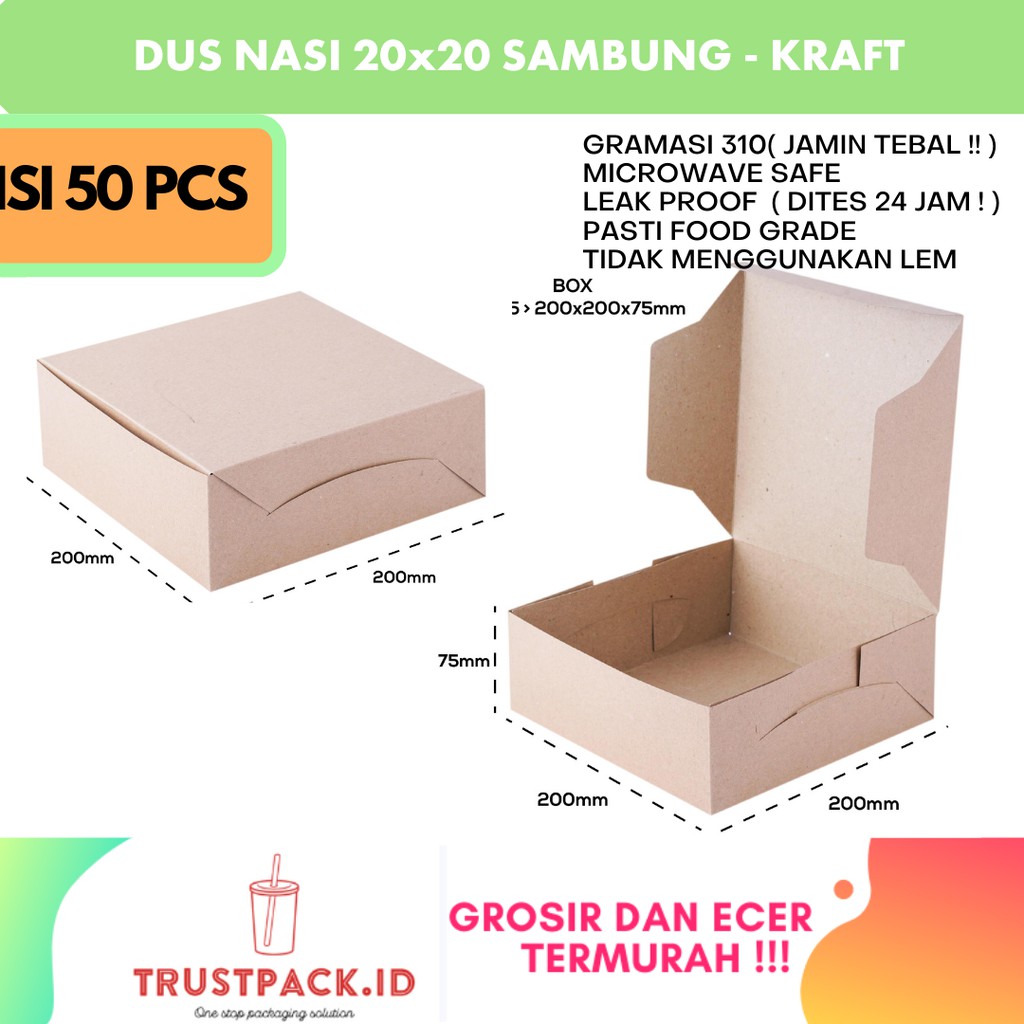 DUS NASI 20x20 KOTAK NASI KRAFT PAPER / COKLAT SUPER TEBAL PREMIUM