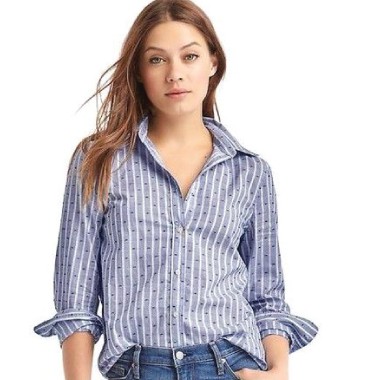 Kemeja Wanita GAP Women's Grey Dotted Vertical Line Shirt | Original Branded