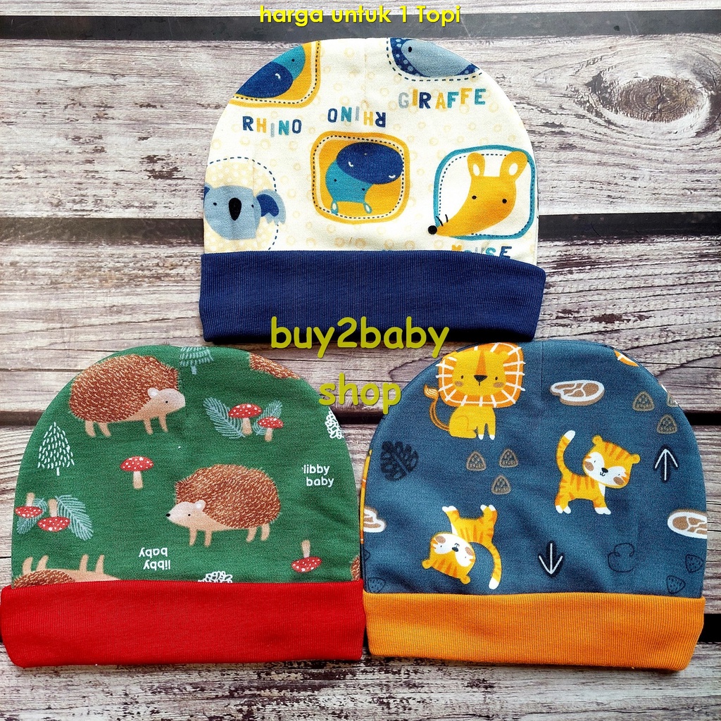 LIBBY BABY terbaru Topi Bayi Libby Model Bulat Motif 0-3 bulan 1 PCS