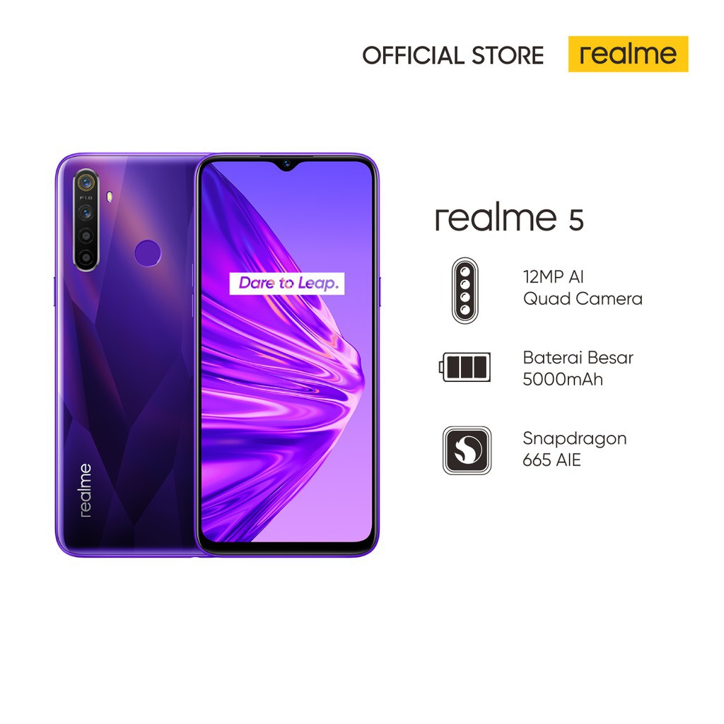 PROMO MURAH   realme 5 4/128GB [Prosesor Qualcomm Snapdragon 665 AIE , 12MP AI Quad Camera]