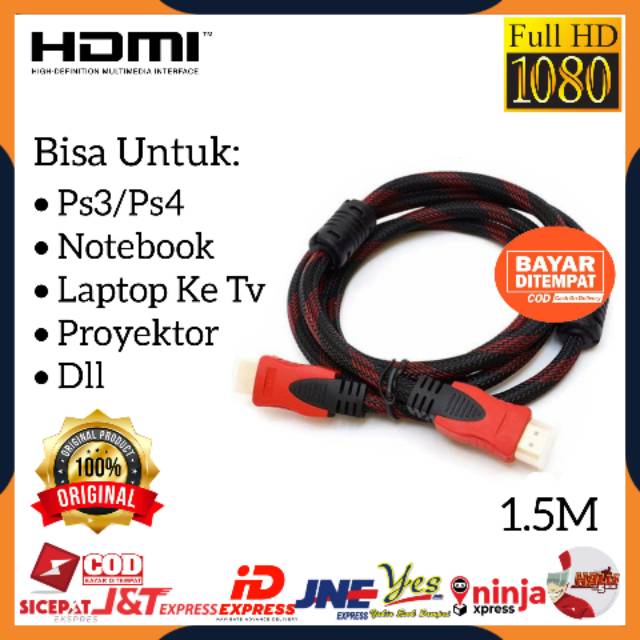 Cod Kabel Hdmi To Hdmi Serat Jaring Dari Laptop Ke Tv Led Tabung 1 5m 1 5 Meter 1080p V1 4 3d Hq Shopee Indonesia