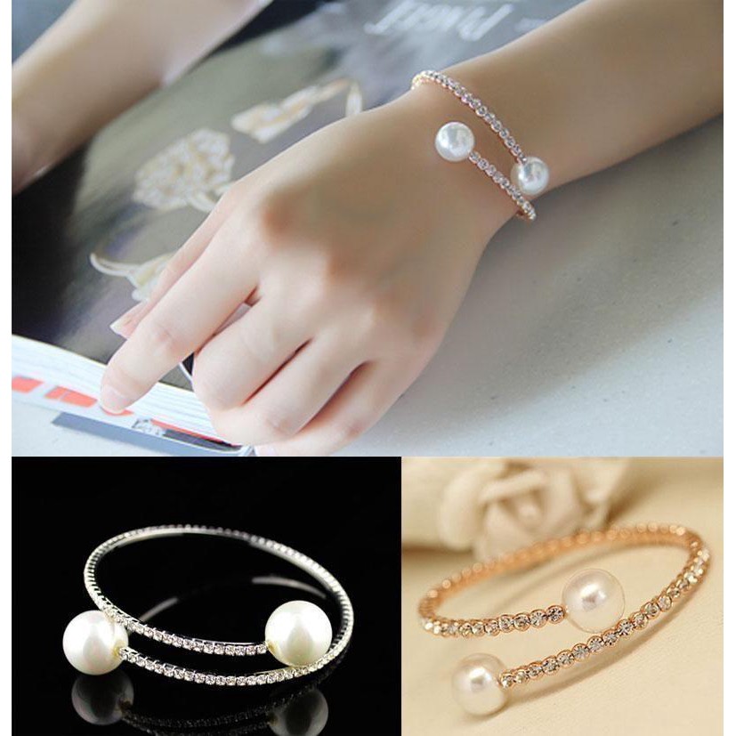 Gelang Bangle Fashion Mutiara Berlian Imitasi Korea