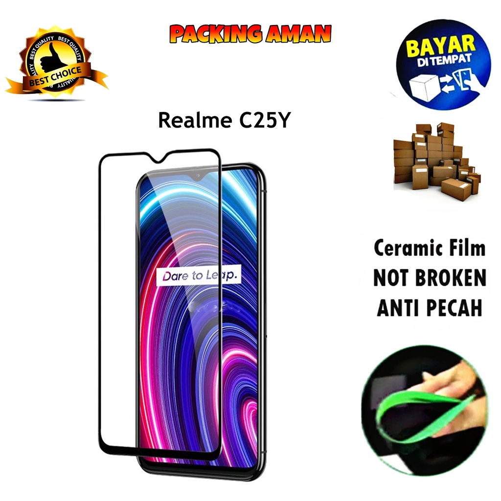 Tempered Glass Realme C25Y FULL COVER FULL SCREEN Ceramic Film Anti Gores