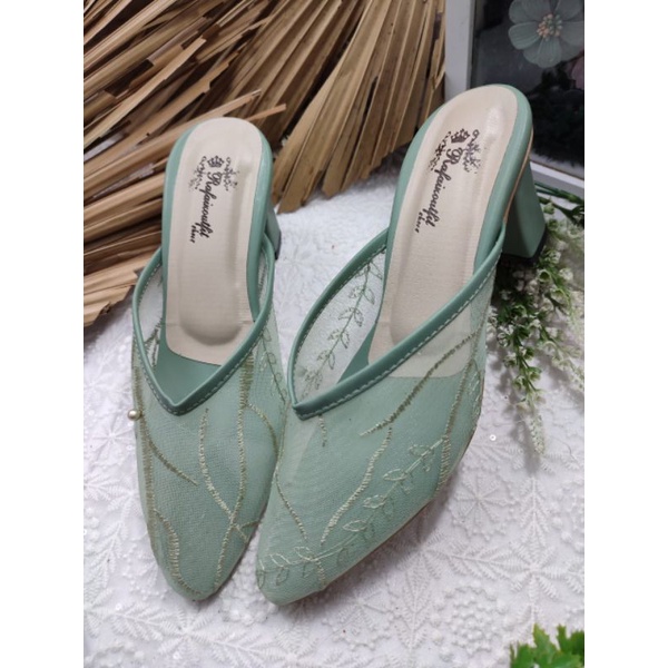 sepatu Johana Sage green tinggi 7cm tahu