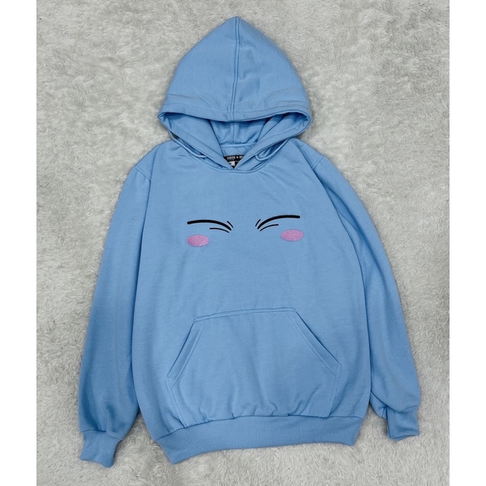 Hoodie Rimuru Face Embroidery Sky Blue Anime Manga Tensei Shitara Slime Datta Ken