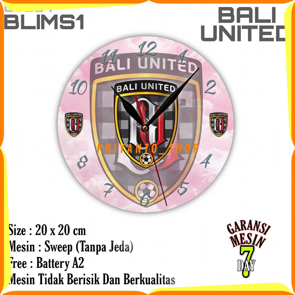 Jam Dinding Team Club Klub Sepakbola BALI UNITED Mesin Halus Sweep