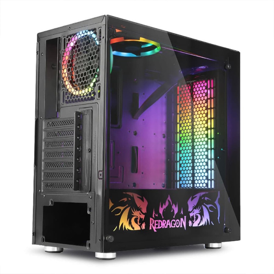 Pc case gaming Redragon ATX tempered glass A-rgb free 4 fan 120mm SteelJaw pro gc-608pro - Casing Komputer