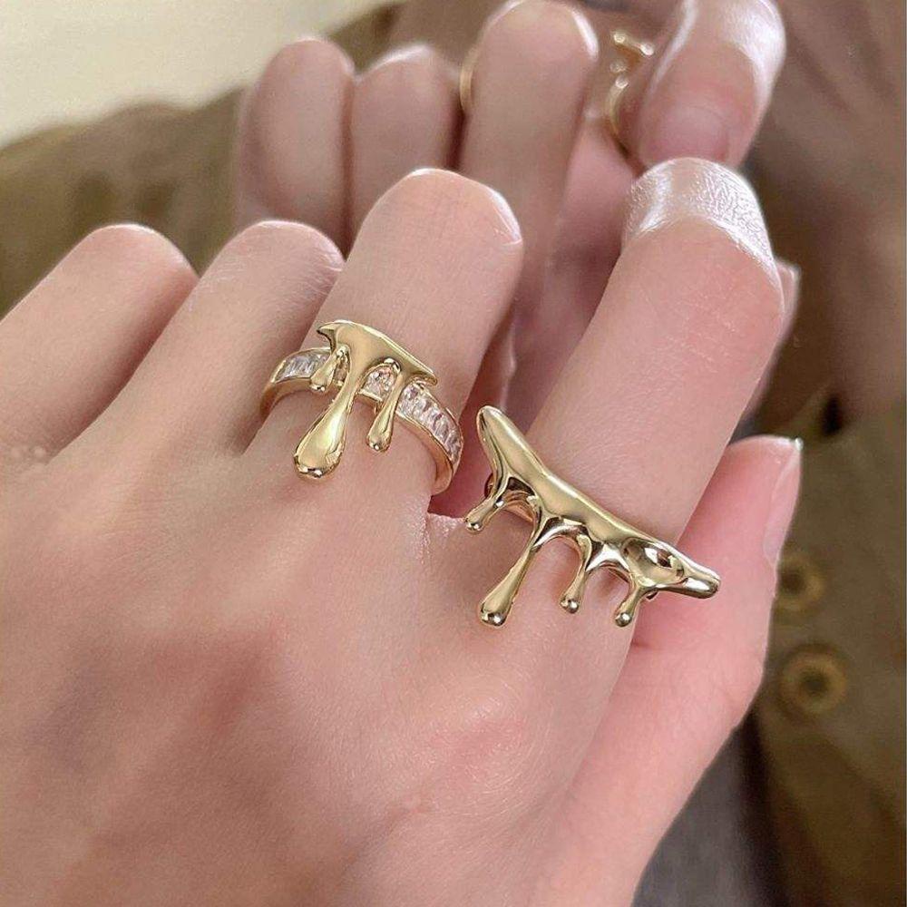 Mxbeauty Wanita Pembukaan Cincin Elegan Temperamen Cair Punk Untuk Perempuan Geometris Buku Jari Rings