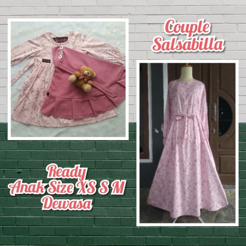 Couple Muslim Ibu dan Anak Terbaru Katun Jepang Original Motif Cherry Pink / Gamis Bayi Bahan Adem