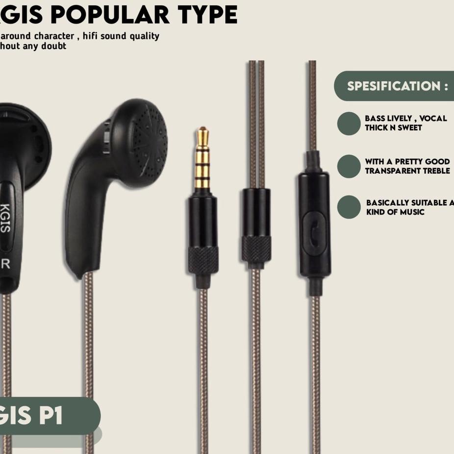 KGIS P1 HiFi Sound Bass Earphone Durable Cable Headset With Mic