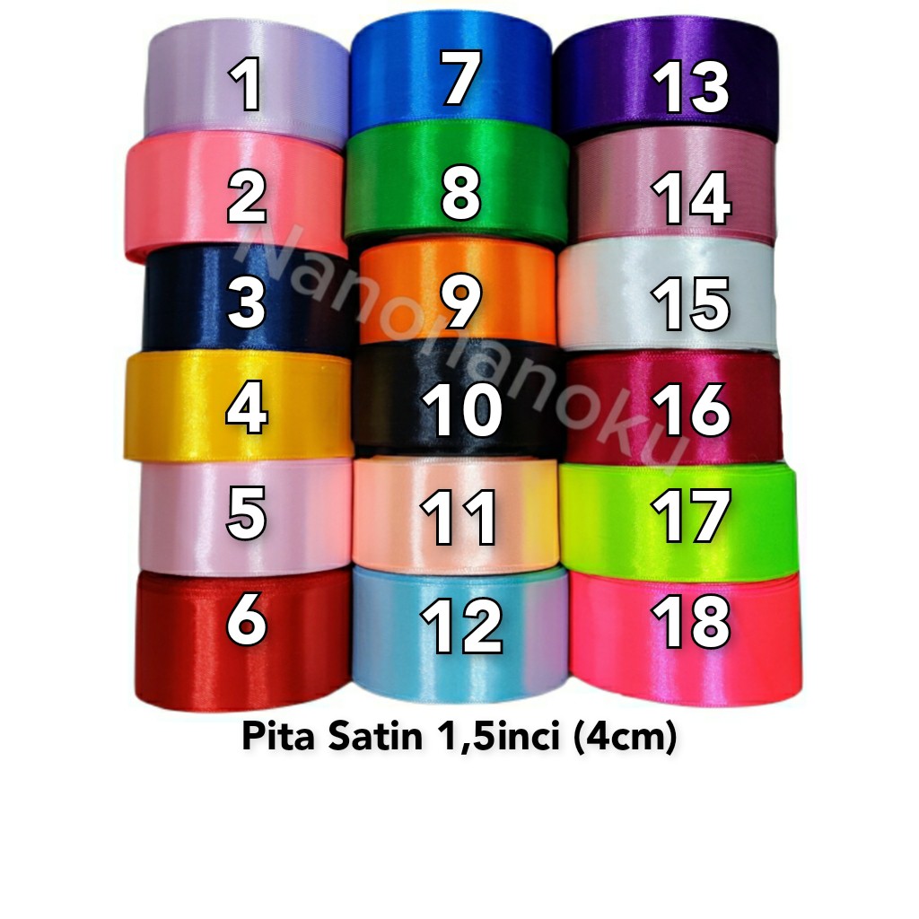 Pita Satin Kain 1,5 inch 4 cm Polos 25 Yard Per Rol/Gulung