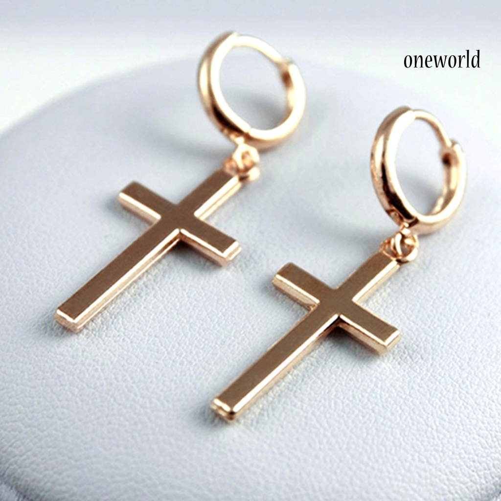 OW@ Earrings Exquisite Fadeless Alloy Smooth Surface Cross Shape Women Jewelry for Party