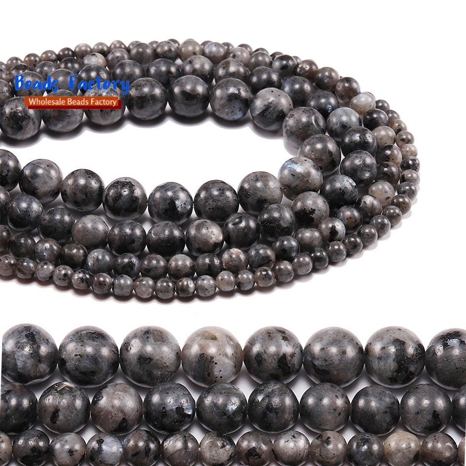 Bahan craft 1 Pc Manik-Manik Batu Labradorite Bulat Warna Hitam Ukuran 4-12mm Untuk Membuat Perhiasan Gelang Diy