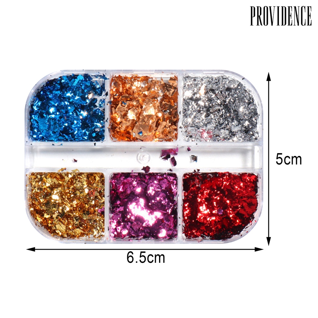 Providence 6 Grids/Box Manicure Foil Decal Creative Adorable Shiny Texture Nail Ornament Stickers Particles Foil for Personal Use