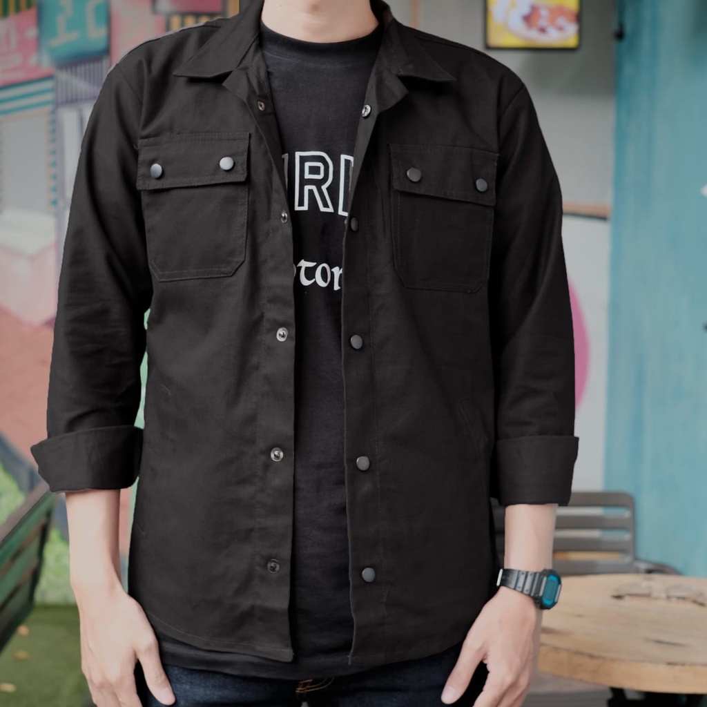 JAKET KANVAS SEMI PARKA TRACKER PRESSBUTTON HITAM