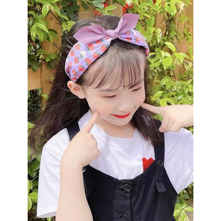 (Hello Girl)B19 Bando Anak Model Simpul Motif Strawbery Gaya Korea Import