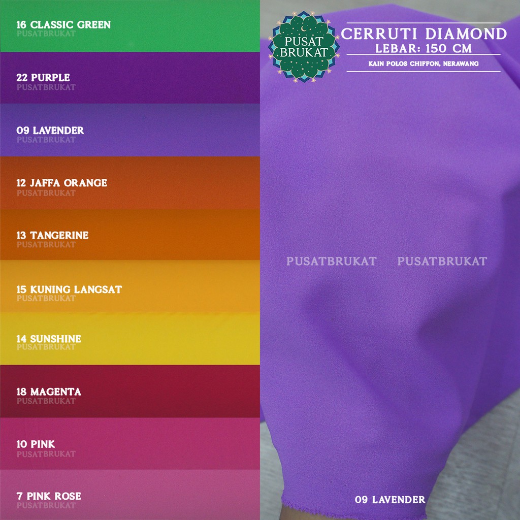 CERRUTI DIAMOND - KAIN CHIFFON / SIFON DIAMOND POLOS, WARNA CERAH, NERAWANG [harga per 0.5m]