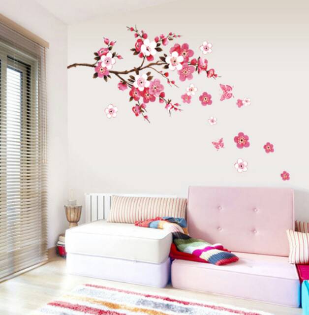 RELIZA WALL STICKER BUNGA SAKURA FLOWERS MERAH RED BLOOSOME AY9053 STIKER DINDING