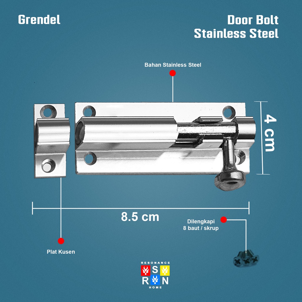 Slot Pintu Silver 3&quot; l Jendela Plat Tebal Grendel 3 Inch Inci l Barel Bolt Resonance Home