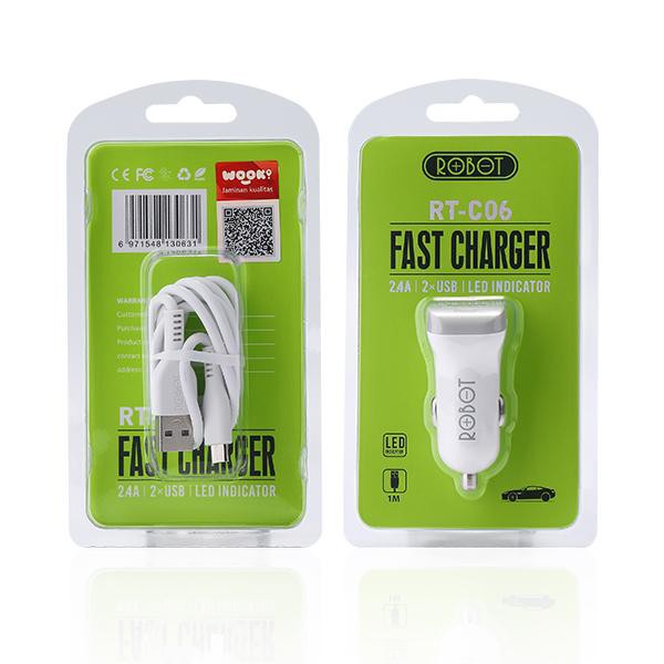 RT C06 2USB Charger Saver Mobil Robot Original Free Kabel Charger Handphone Mobil