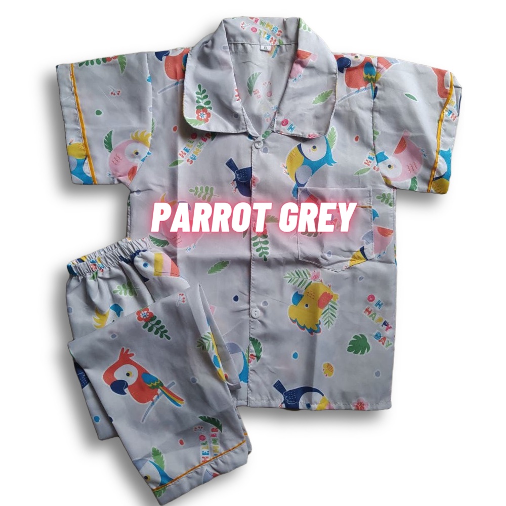 Piyama Anak Laki laki Perempuan 10 Tahun Baju tidur anak usia 12 tahun Bebas Pilih Motif size 12-PAROOT GREY