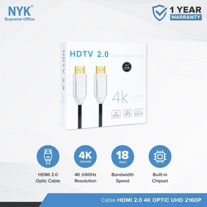 Kabel Active Fiber Optic HDMI 2160P Ultra HD 4K HDR NYK Cable