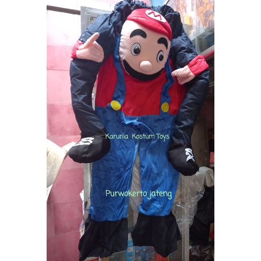 KOSTUM MARIO BROS DI GENDONG BONEKA SUPER MARIO COSPLAY BADUT PESTA LUCU KARNAVAL FESTIVAL