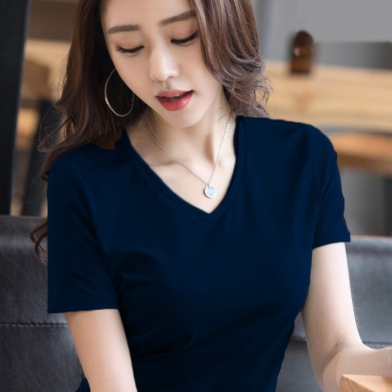 ☄️COD☄️ Kaos Polos Wanita Korean V Neck Lengan Pendek