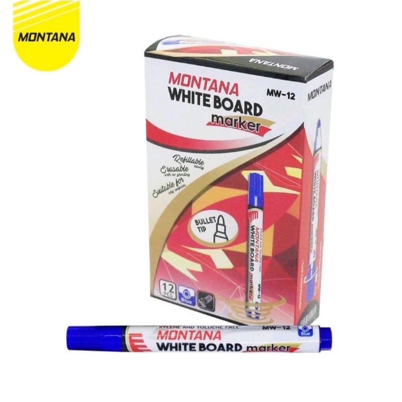 (1box)Spidol Whiteboard Marker Montana Hitam Biru merah / spidol bisa dihapus / spidol isi ulang