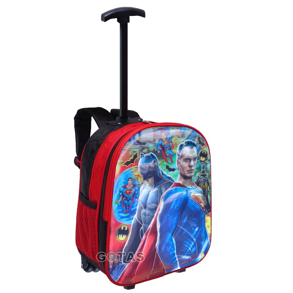 Tas Roda Troli SUPERMAN BATMAN 7D Trolley Anak Sekolah TK