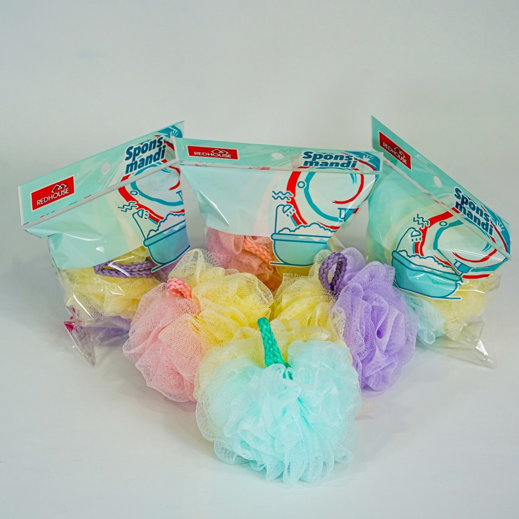 Spons Mandi Pendek 2 Warna kode 6051 (NEW) /  Shower Puff Bath Sponge /  Warna Random dan tanpa plastik satuan