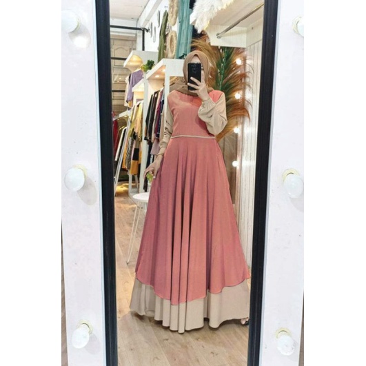 Raissa gamis terbaru | dress wanita terbaru 2021 kekinian remaja mewah | dress premium kombinasi 2 warna polos simpe elegan l cerutty babydoll mix diamond | baju gamis malaysia trand | fashion wanita terbaru | baju kondangan-Dusty