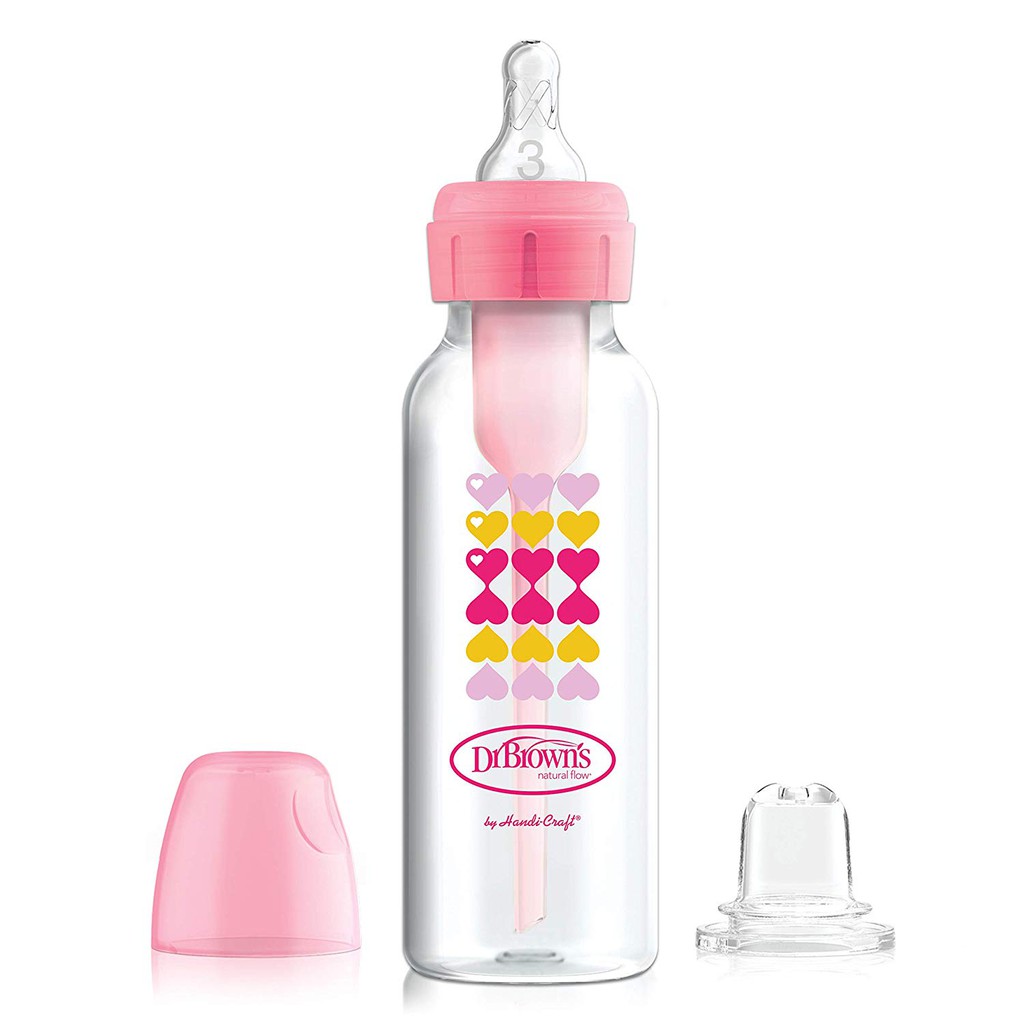 Dr.Brown's 8 oz/250 ml PP Narrow Neck Options+ Transition Bottle w/ Sippy Spout Pink