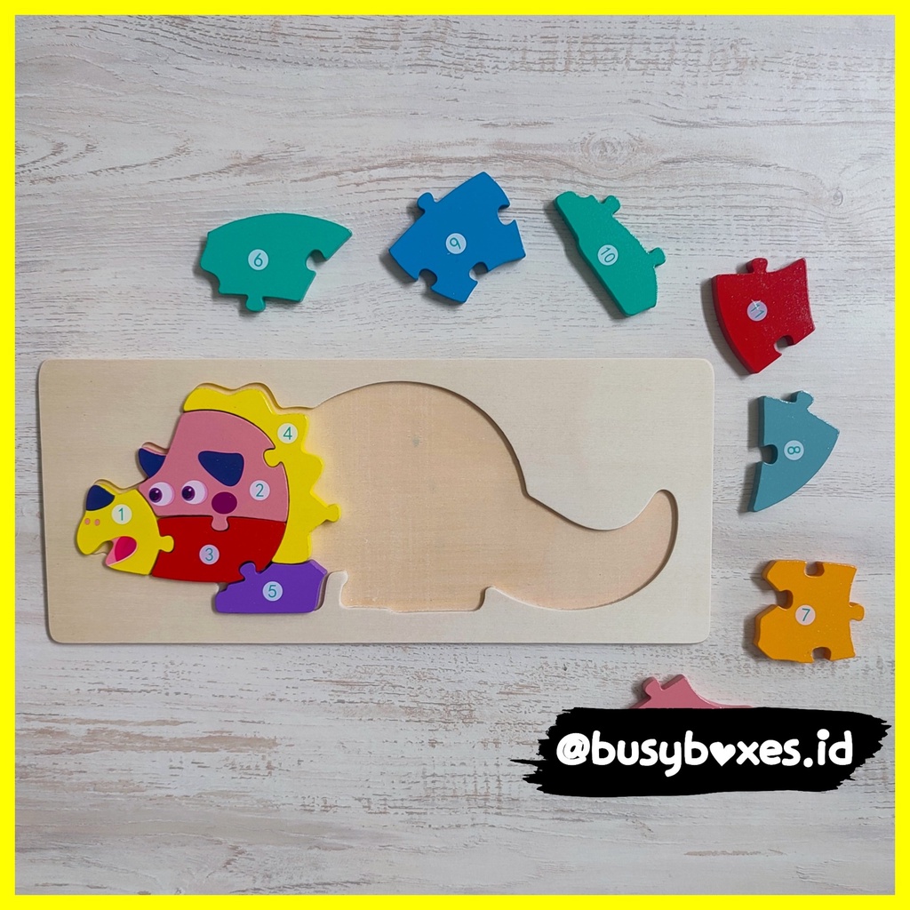 [busyboxes.id] Mainan Edukasi Puzzle Angka 1-10 Dinosaurus Puzzle 3D Wooden Toys Mainan Montessori Preschool