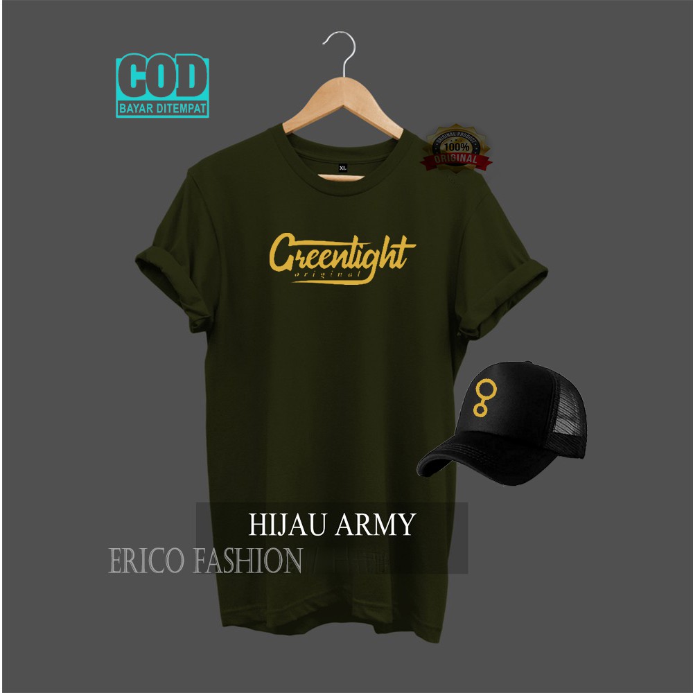 FREE TOPI.. kaos Lengan Pendek GREENLIGHT original Logo Gold / kaos Pria Distro Quality Premium