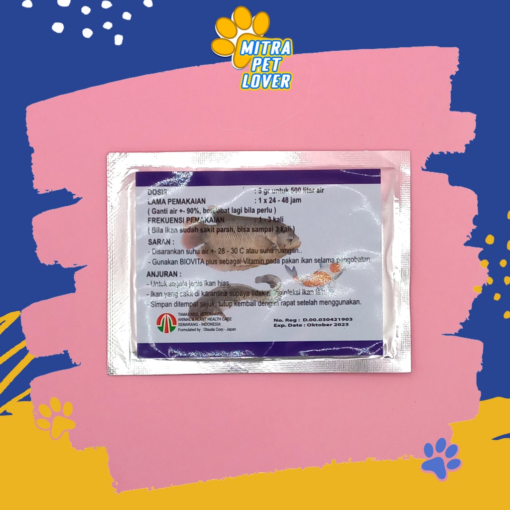 OBAT ANTI BAKTERI &amp; JAMUR IKAN HIAS - BIOTIC PLUS 5 GRAM - SEMBUHKAN SIRIP LUKA INSANG PUTIH , DROPSY SISIK RUSAK FISH &amp; CUPANG - MURAH GARANSI ASLI KUALITAS ORIGINAL PET ANIMAL VETERINARY TAMASINDO VITAMIN BIO TIC HEWAN BINATANG PELIHARAAN MITRAPETLOVER