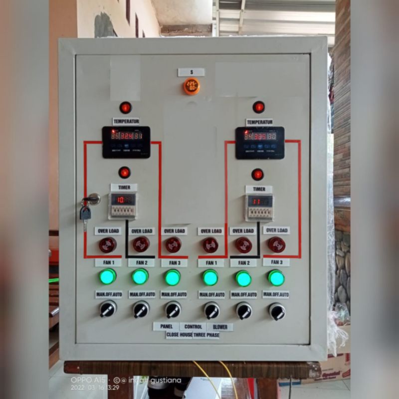 panel blower kandang ayam,1 phase,3 blower lantai atas 3 blower lantai bawah include 1 panel