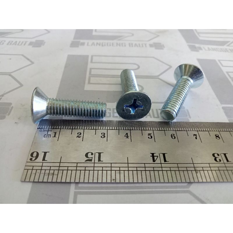 Baut JF M8 x 30 Galvanis / Machine Screw M8x30 Kepala Obeng Rata