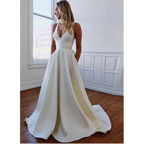Wedding Dress Model V Simple sexy satin gaun pesta gaun pengantin evening dress