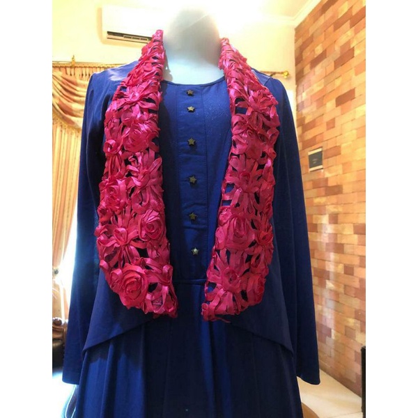 Gamis 2 Piece Bahan Jersey, Rompi Motif Sulam Usus All Size