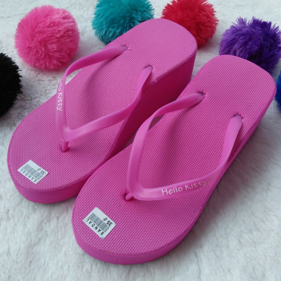 Sandal Wedges Spon Warna PINK FANTA dengan JEPIT POLOS