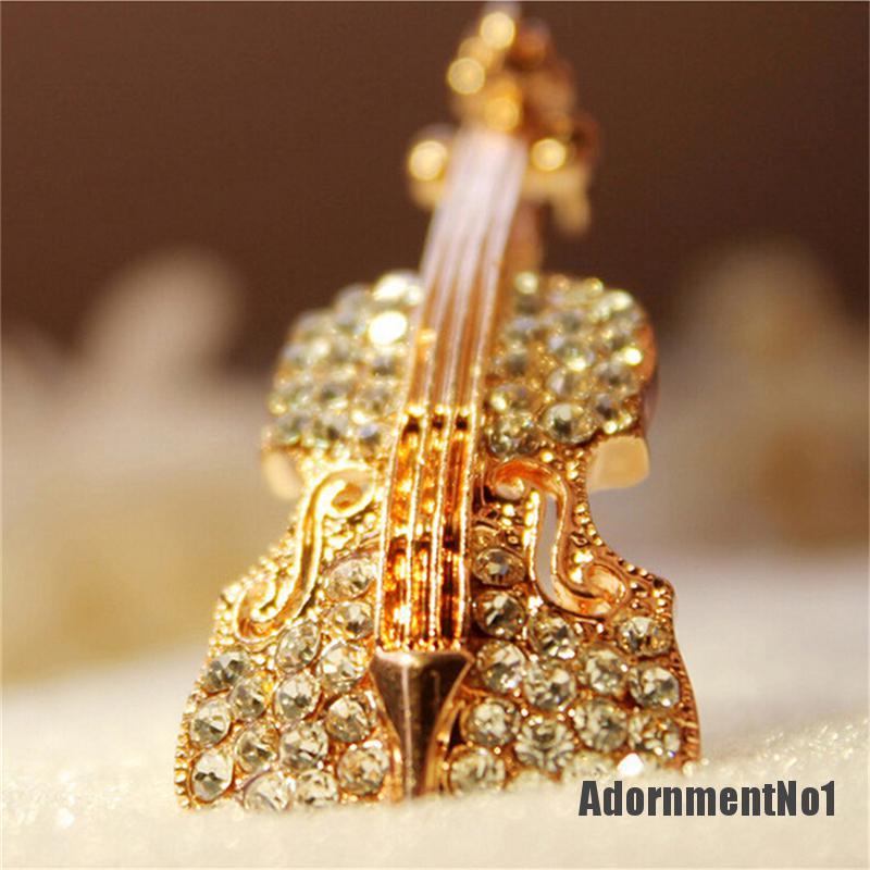 (Adornmentno1) Pin / Bros Bentuk Biola Lapis Emas / Silver Untuk Wanita