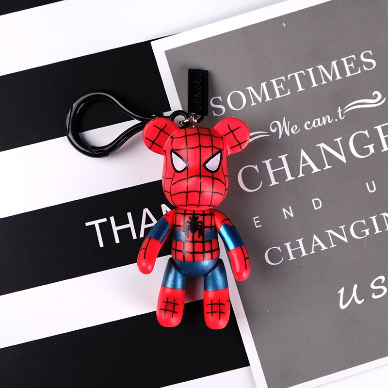 1pc Gantungan Kunci Bentuk Kartun Marvel Spiderman Avengers Bear Bahan Metal Untuk Tas / Handphone