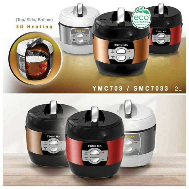 Yong Ma Rice Cooker Eco Ceramic 3in1 2Liter SMC7023/7013/6013/4043/5053/4023/7033/3053 Series