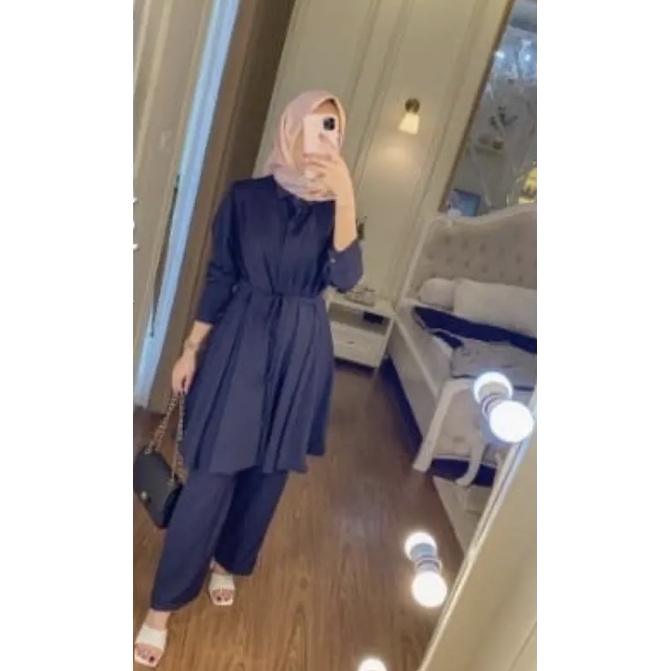 SET ATHIFA - Setelan Celana Panjang + Tunik Kemeja Lengan Panjang