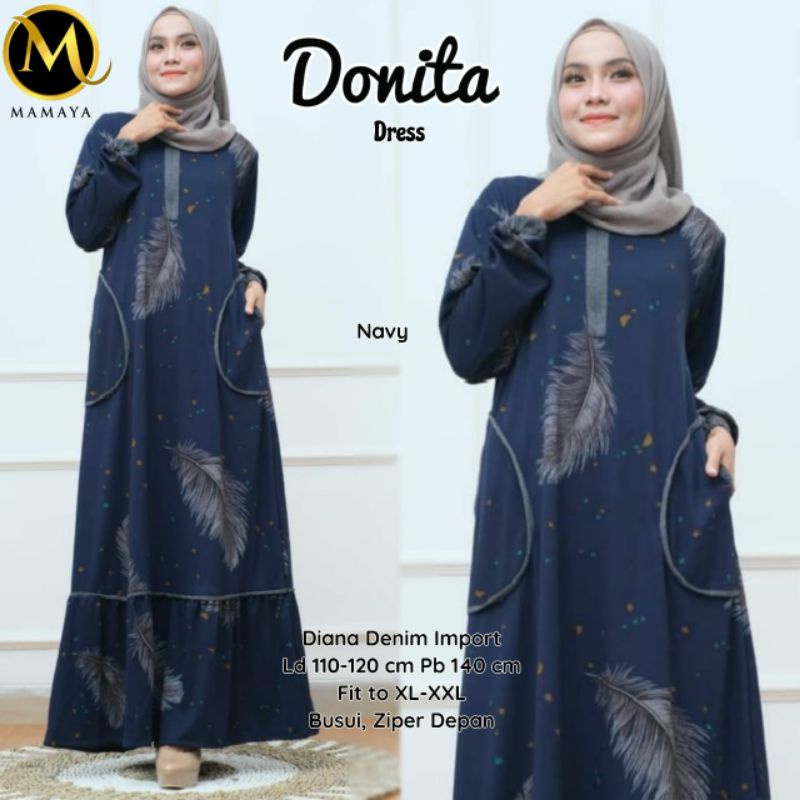 Donita dress, bahan diana denim import, Ld 100-120 cm,busui, nyaman, good quality