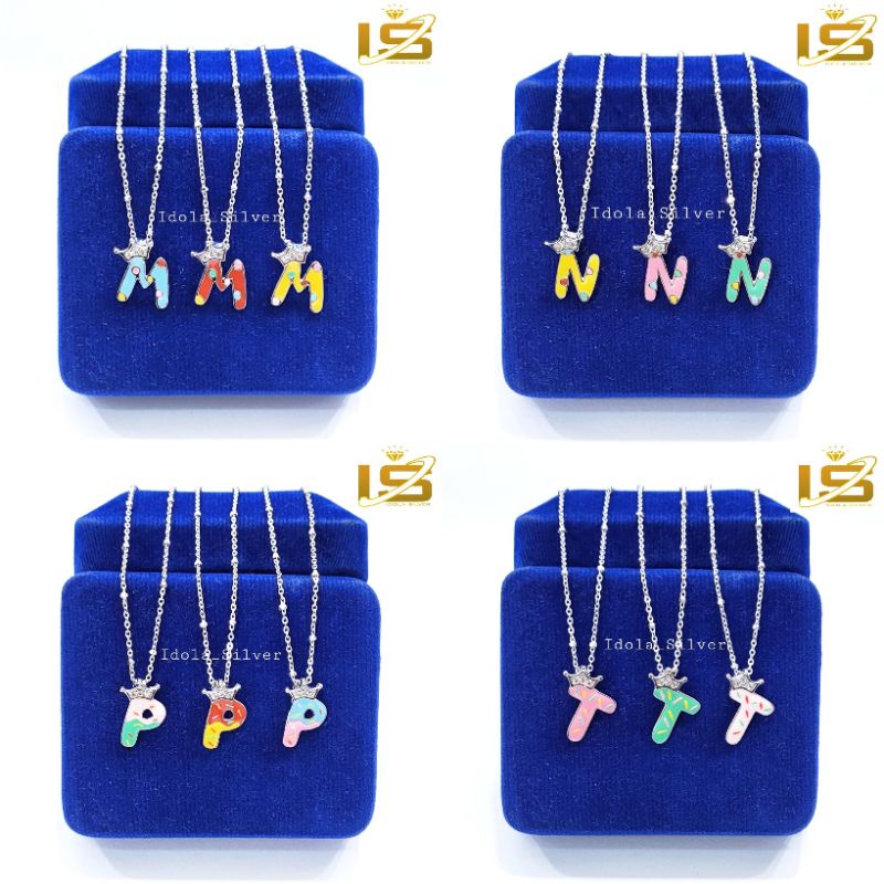 KALUNG PERAK ANAK ASLI SILVER 925 LAPIS EMAS PUTIH MODEL MIKU MIKU RANTAI LIONTIN HURUF ALFABET INISIAL - PERHIASAN PERAK ASLI