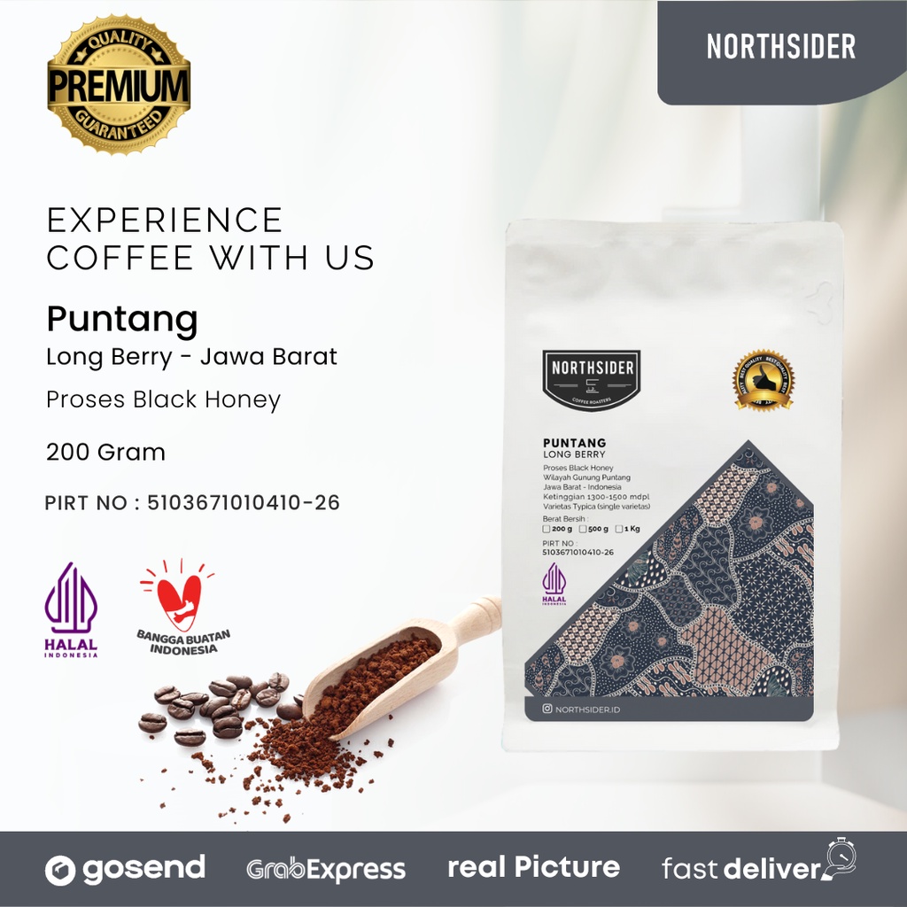 BIJI KOPI ARABIKA PUNTANG LONG BERRY BLACK HONEY 200GR NORTHSIDER COFFEE