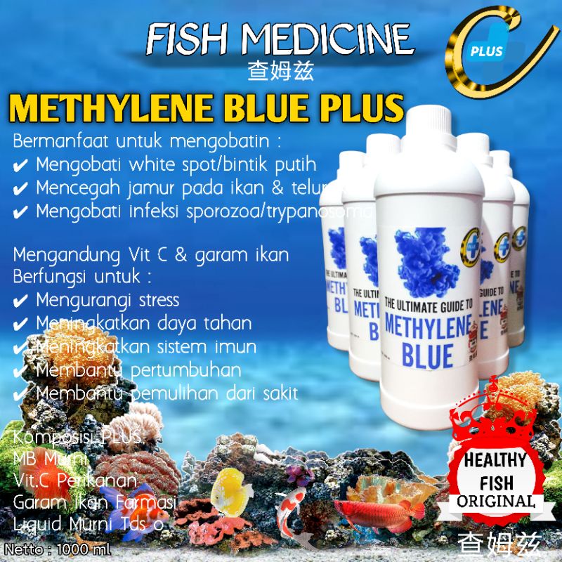 Original healthy fish Methylene blue 1 liter / Methylene blue plus vitamin C / Obat biru ikan / Metilen blue / Methylene blue / Methylene blue 1ltr